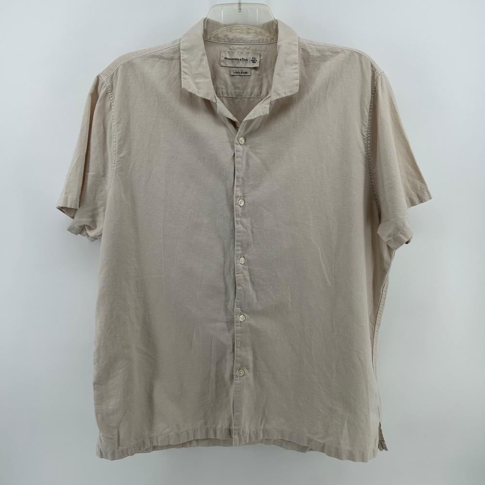 Abercrombie & Fitch Linen Blend Button Up Shirt Mens XXL Beige Short Sleeve
